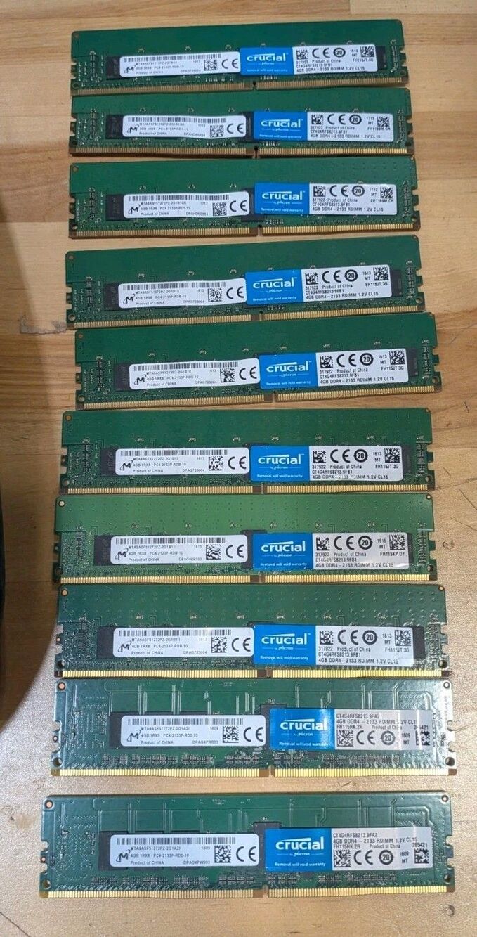 Crucial 4GB DDR4-2133 RDIMM PC4-17000 ECC Server RAM CT4G4RFS8213 read dis.